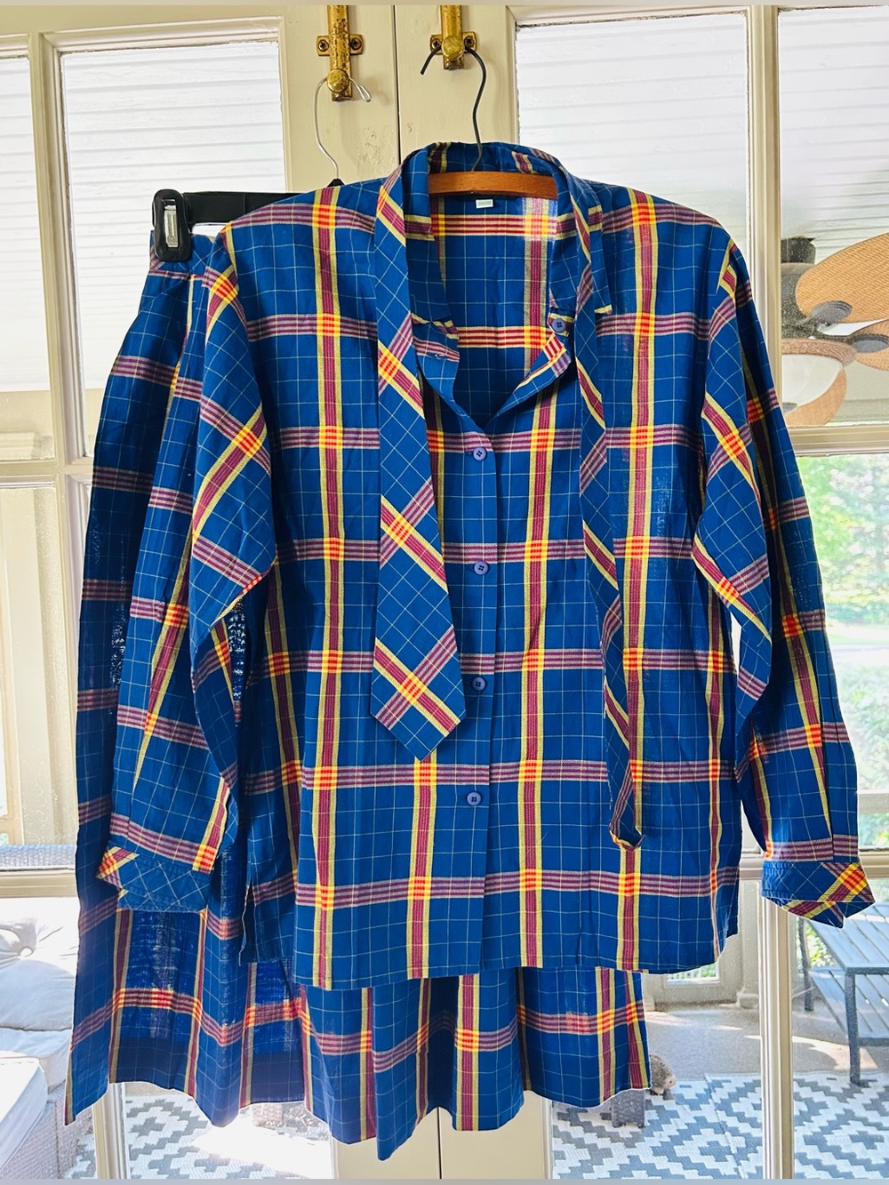 Micmac Paris Renown Label Plaid Skirt Set with Removable Necktie, Vintage